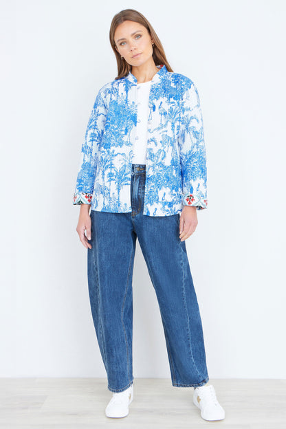 Yumi Blue Palm Reversible Cotton Quilted Jacket