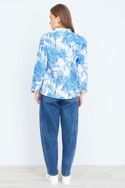 Yumi Blue Palm Reversible Cotton Quilted Jacket