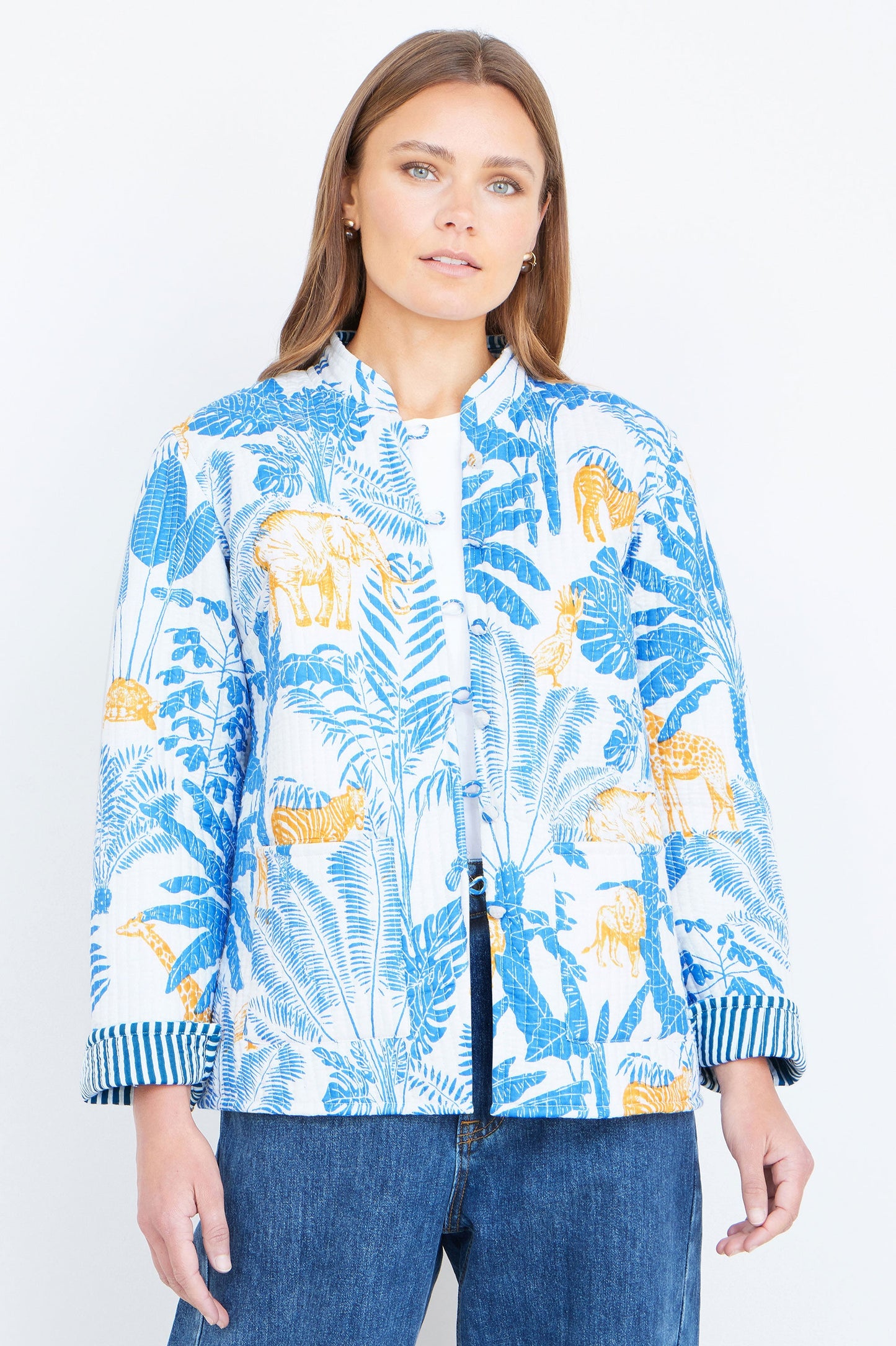 Yumi Blue Jungle Reversible Cotton Quilted Jacket