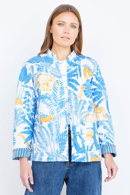 Yumi Blue Jungle Reversible Cotton Quilted Jacket