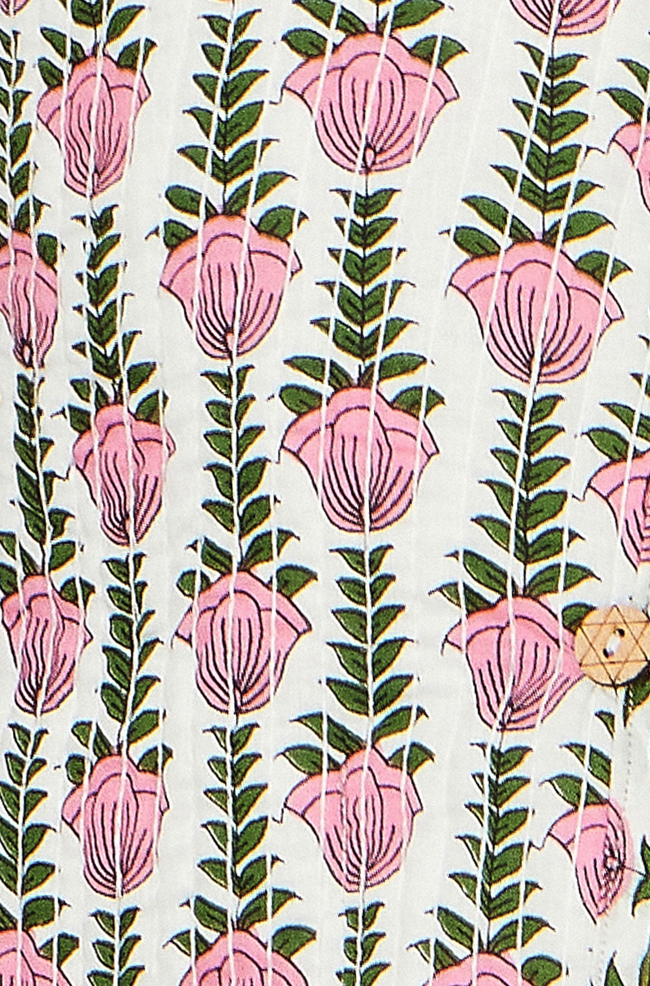 Yumi White Botanical Print Reversible Cotton Quilted Jacket