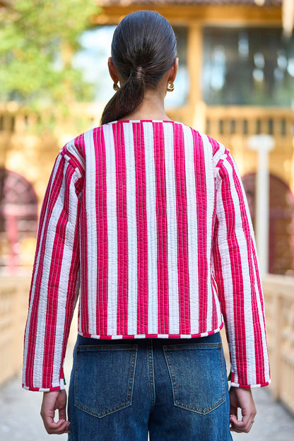 Yumi Multicolour Checked Cropped Reversible Cotton Quilted Jacket