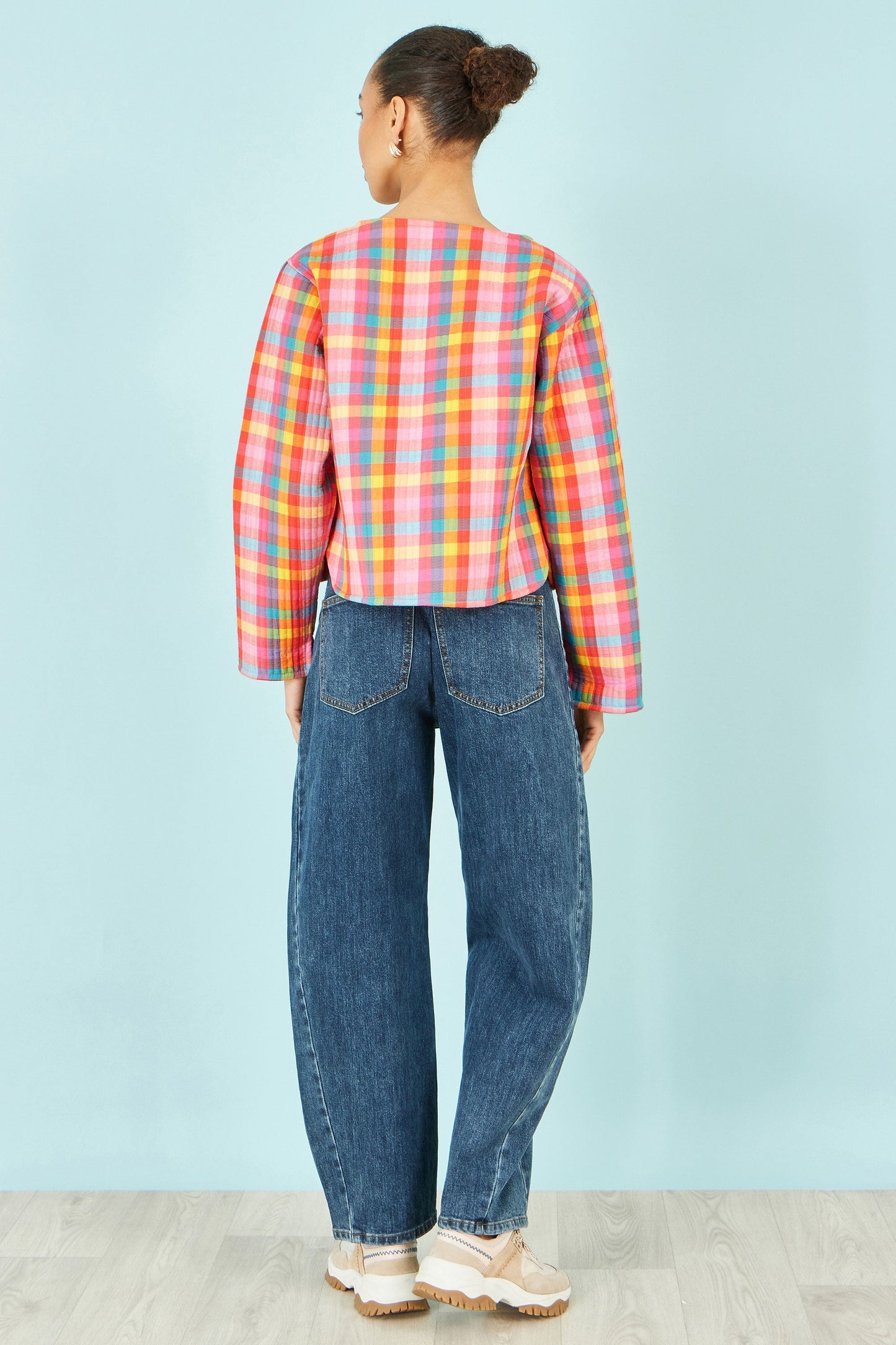 Yumi Multicolour Checked Reversible Cotton Quilted Jacket