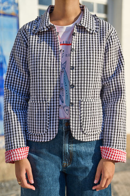 Yumi Black Gingham Frill Collar Jacket