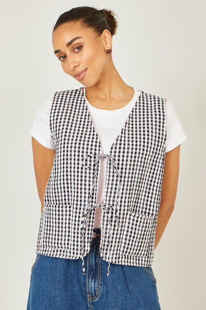 Yumi Black Gingham Reversible Cotton Tie Waistcoat