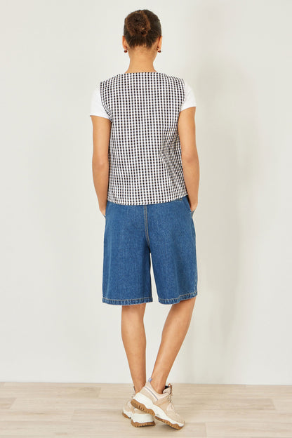 Yumi Black Gingham Reversible Cotton Tie Waistcoat
