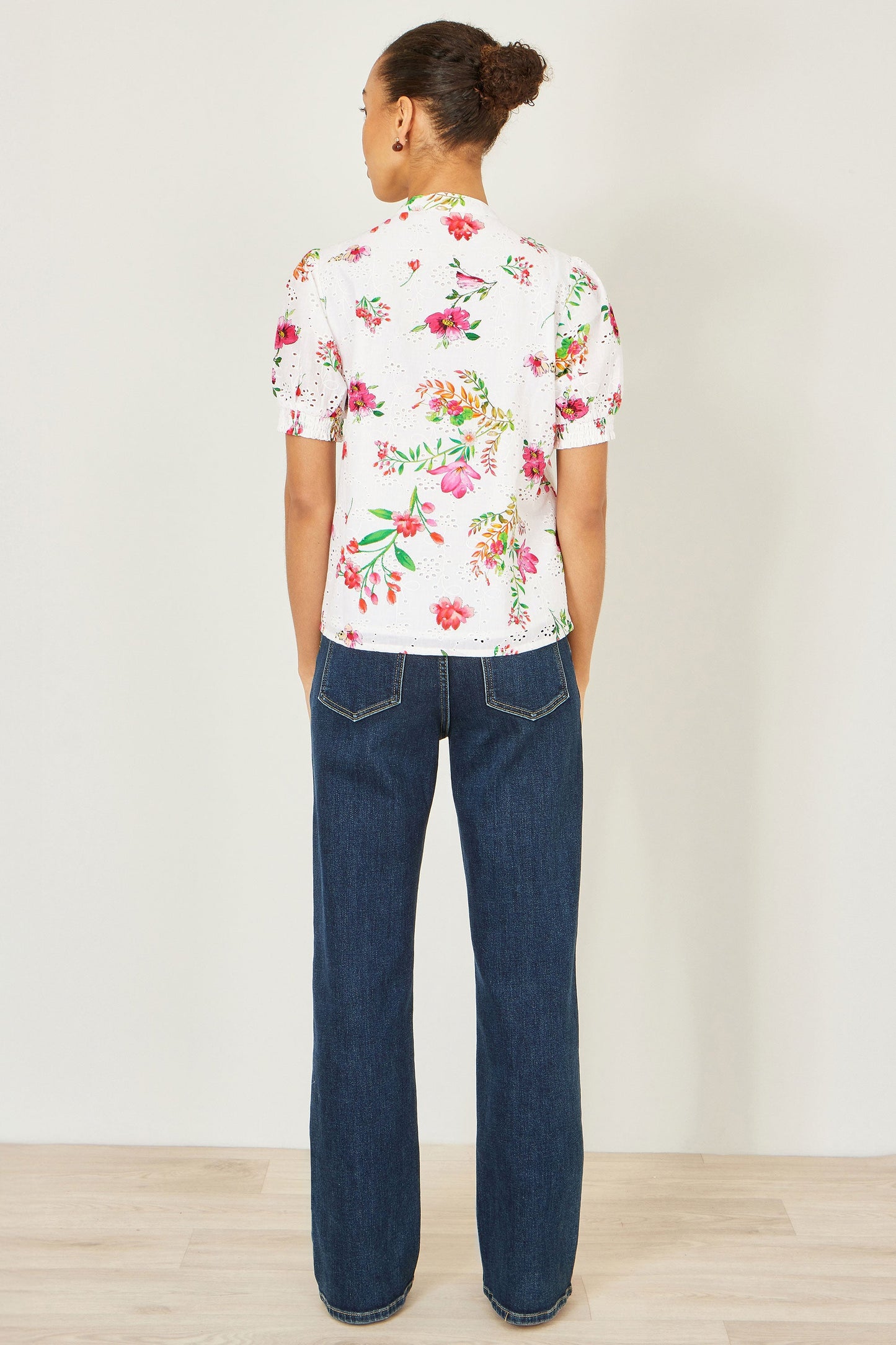 Yumi White Cotton Broderie Anglaise Floral Shirt