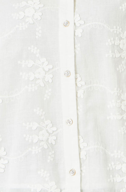 Yumi White Cotton Flower Applique Shirt