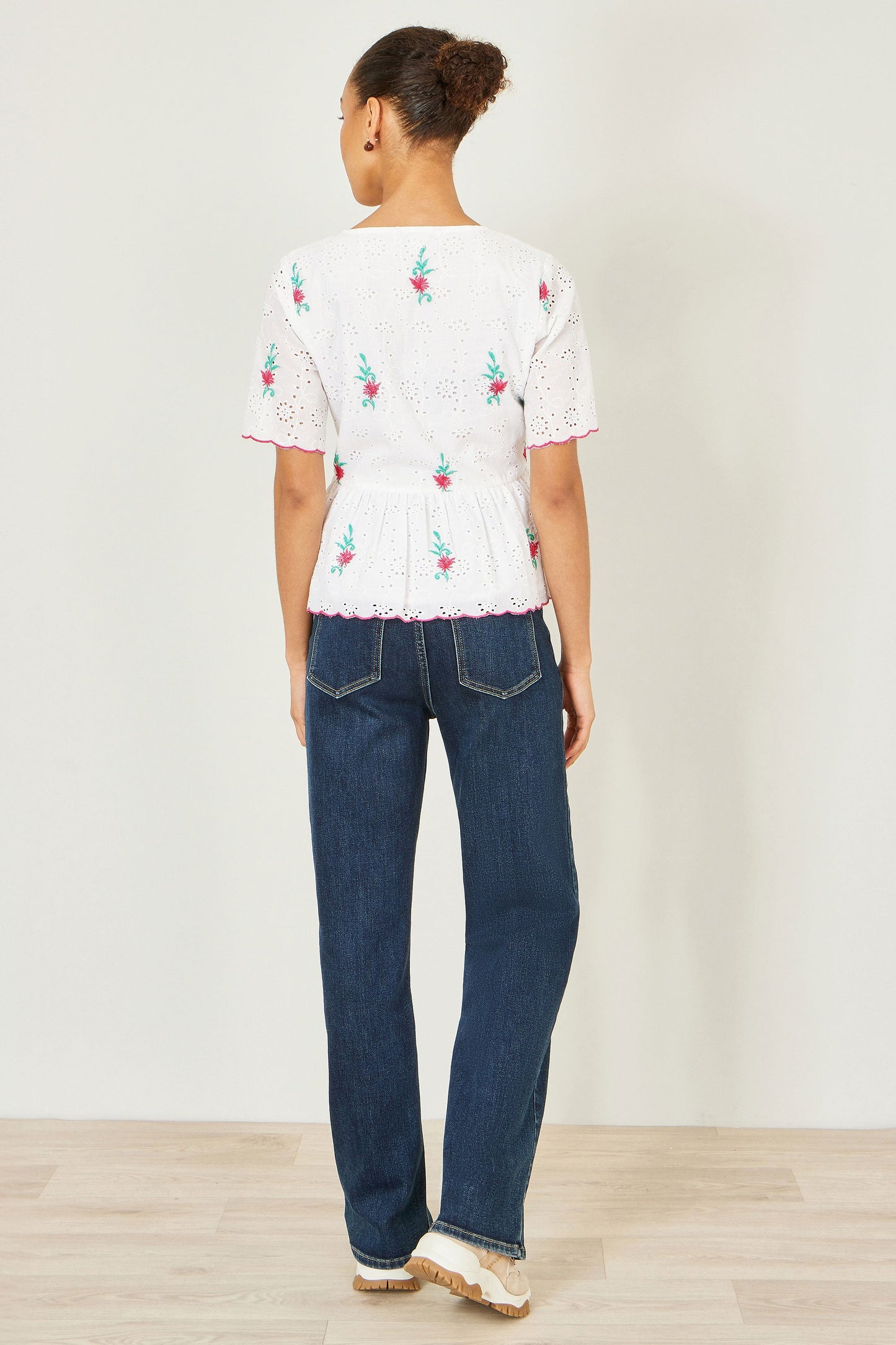 Yumi White Cotton Broderie Anglaise Embroidered Tie Top