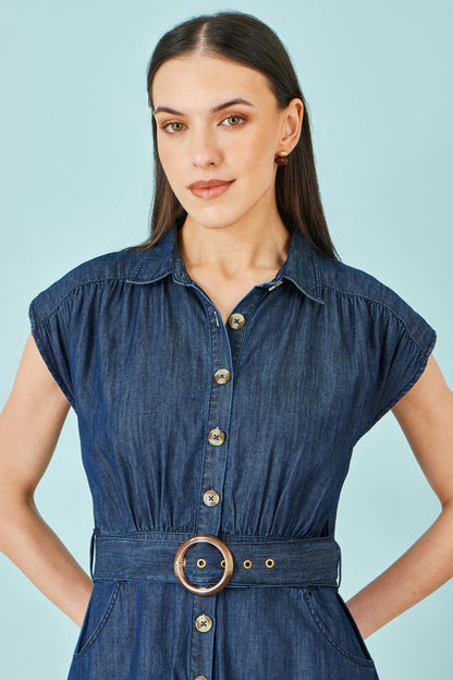 Yumi Blue Chambray Cotton Playsuit