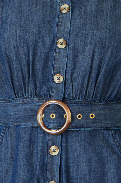 Yumi Blue Chambray Cotton Playsuit