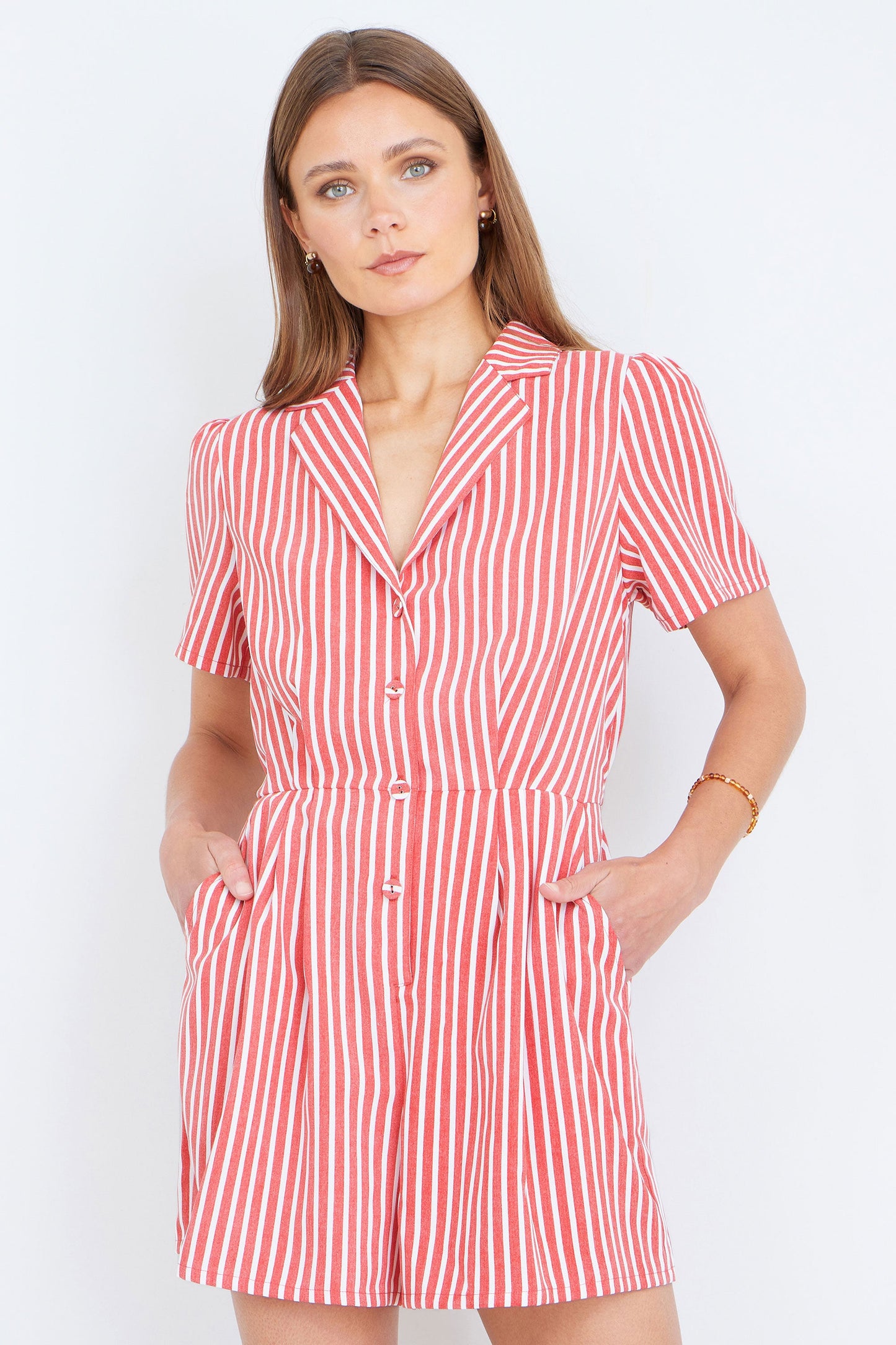 Yumi Red Stripe Retro Playsuit