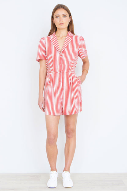 Yumi Red Stripe Retro Playsuit
