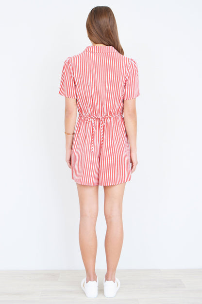 Yumi Red Stripe Retro Playsuit