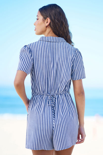 Yumi Blue Stripe Retro Playsuit