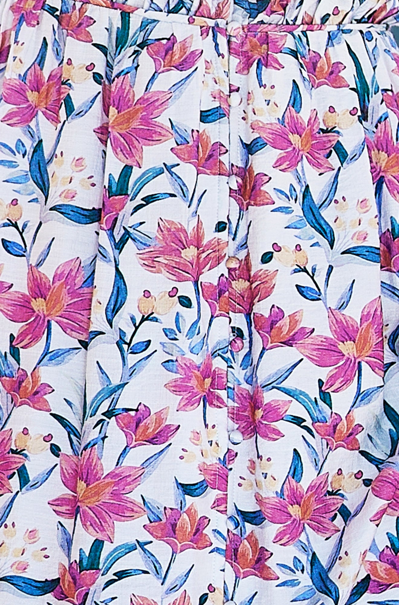 Yumi White Viscose Floral Ruched Waist Midi Dress