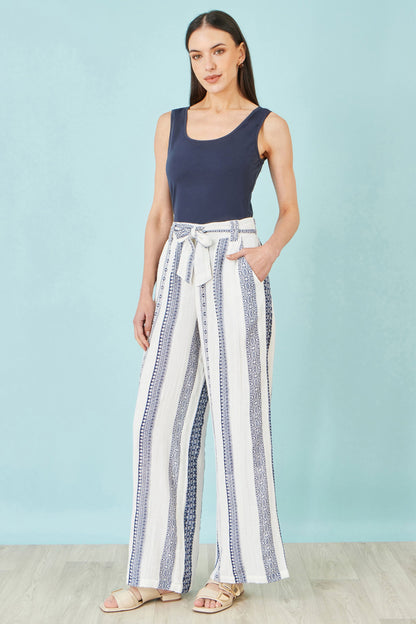 Yumi White Linen Mix Cropped Trousers With Tie Belt