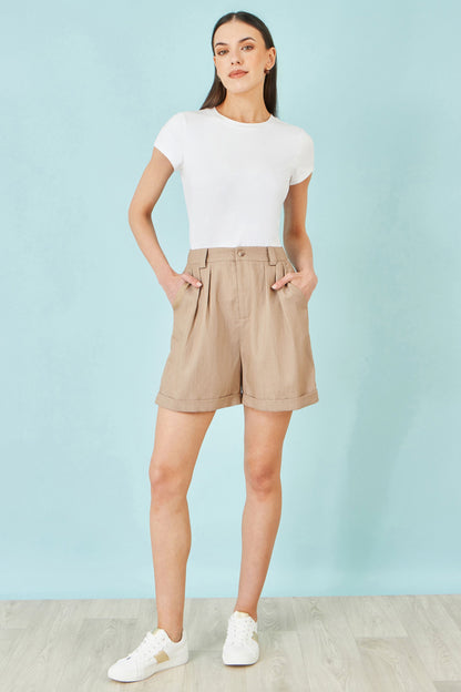 Yumi Brown Pleat Front Shorts