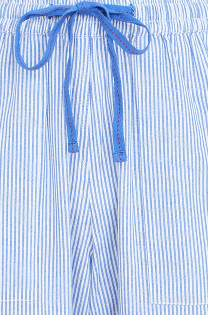 Yumi Blue Cotton Stripe Cropped Trousers