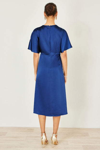 Yumi Navy Satin Midi Kimono Dress