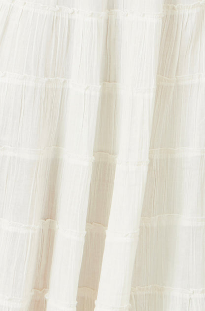 Yumi White Double Cotton Tiered Boho Maxi Skirt