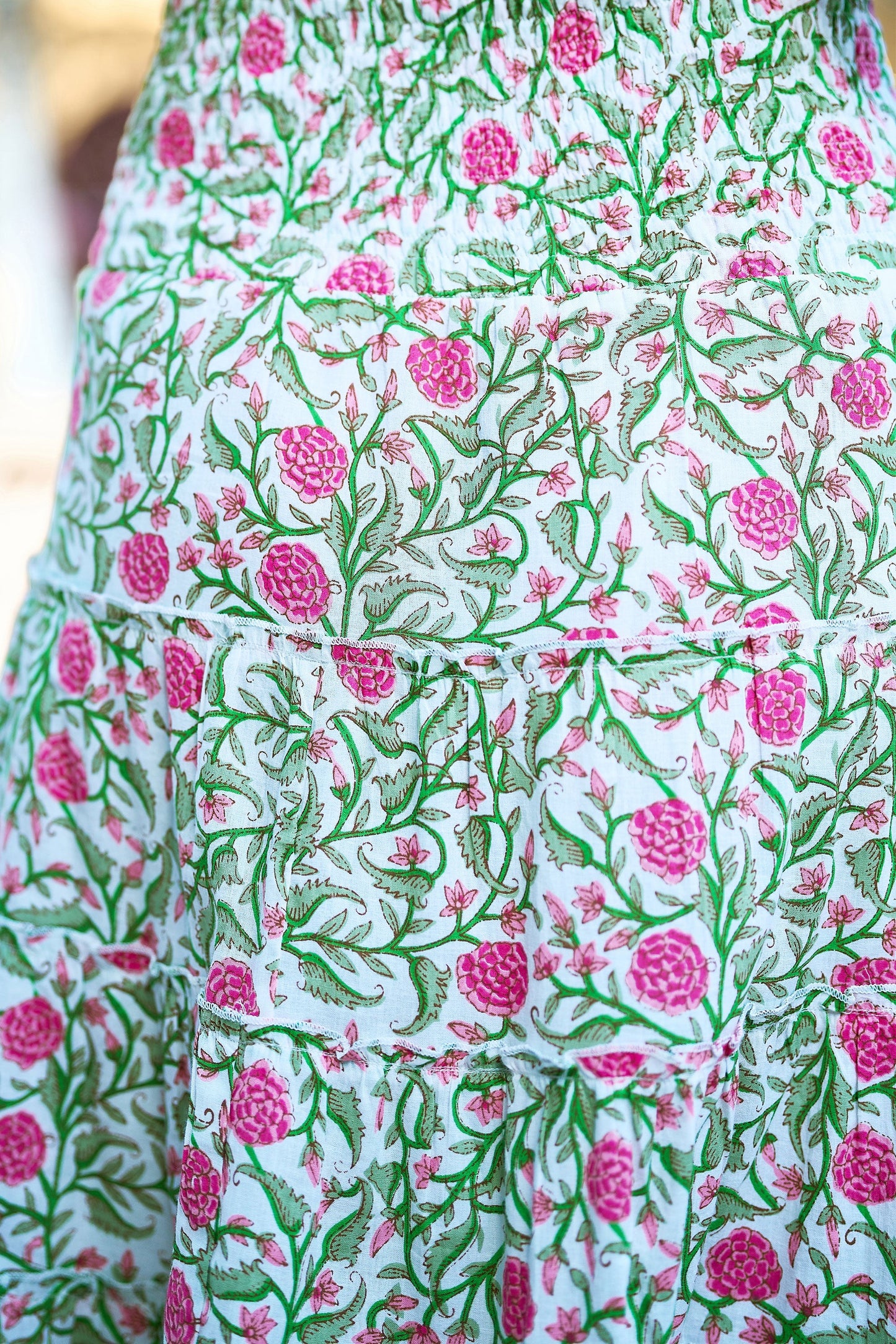 Yumi White Boho Print Cotton Floral Maxi Skirt