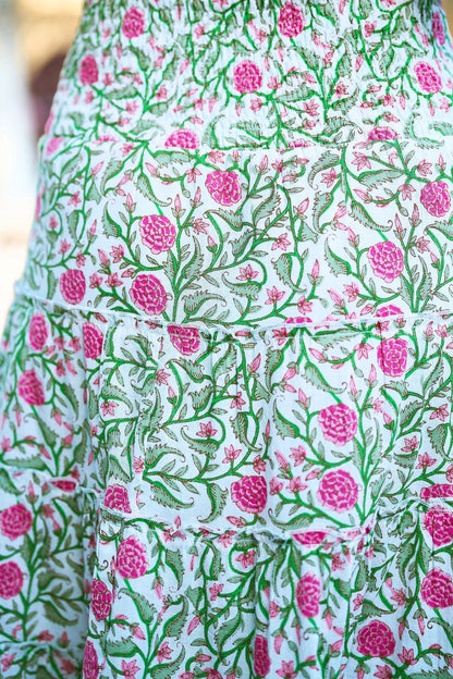 Yumi White Boho Print Cotton Floral Maxi Skirt