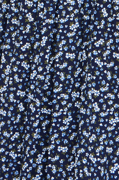 Yumi Navy Ditsy Floral Midi Shirt Dress With Ruched Waist