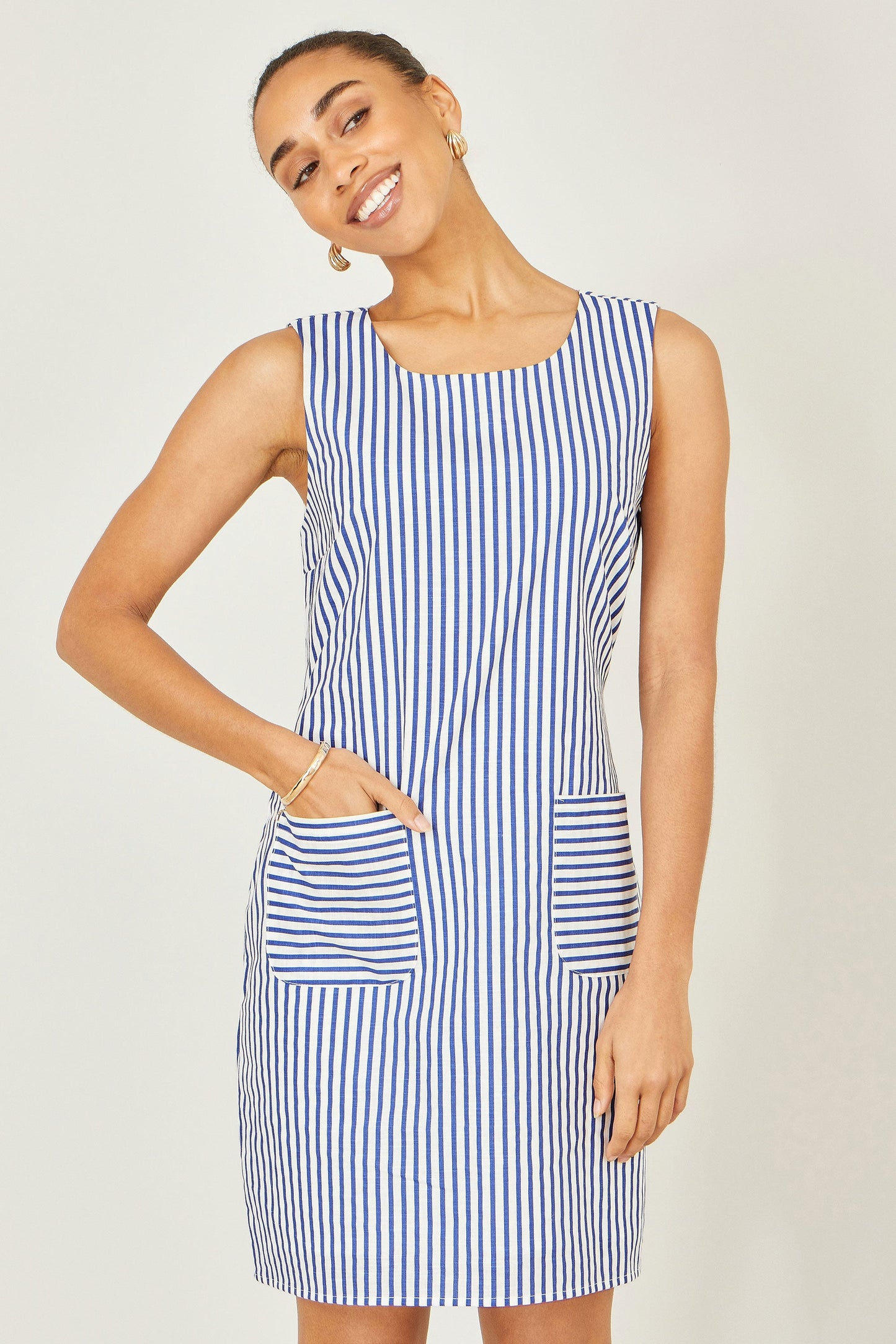 Yumi Navy Stripe Cotton Shift Dress