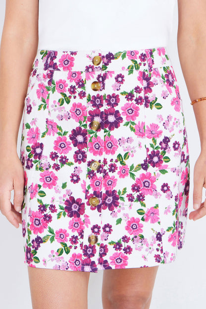 Yumi Pink Retro Floral Cotton Stretch Mini Skirt