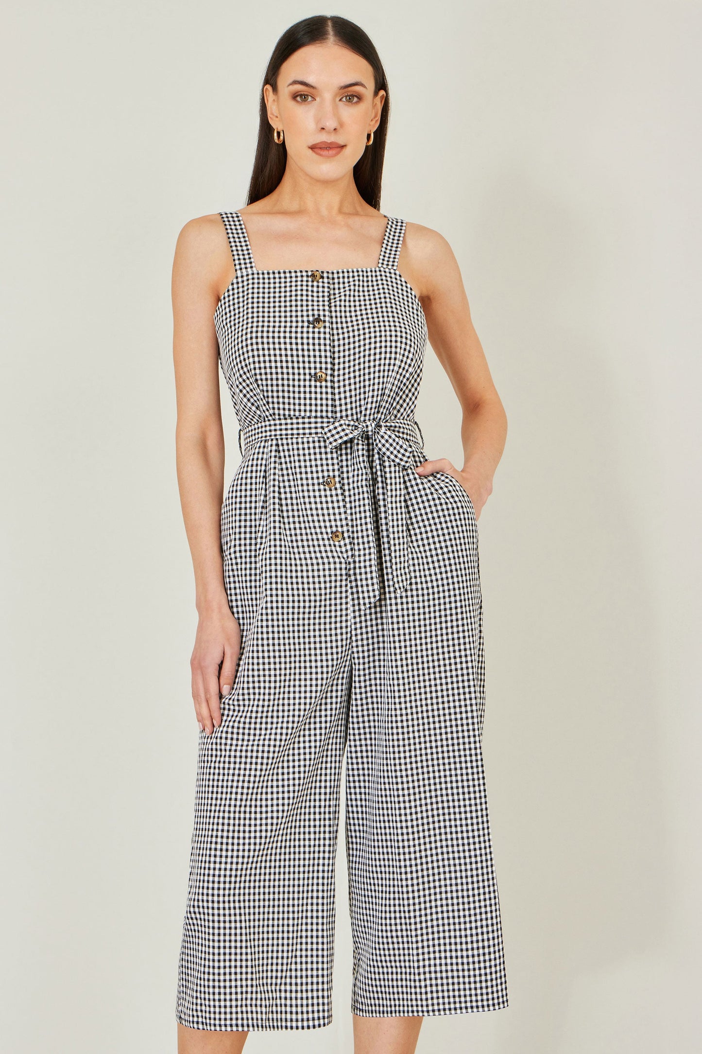 Yumi Black Gingham Button Through Jumpsuit