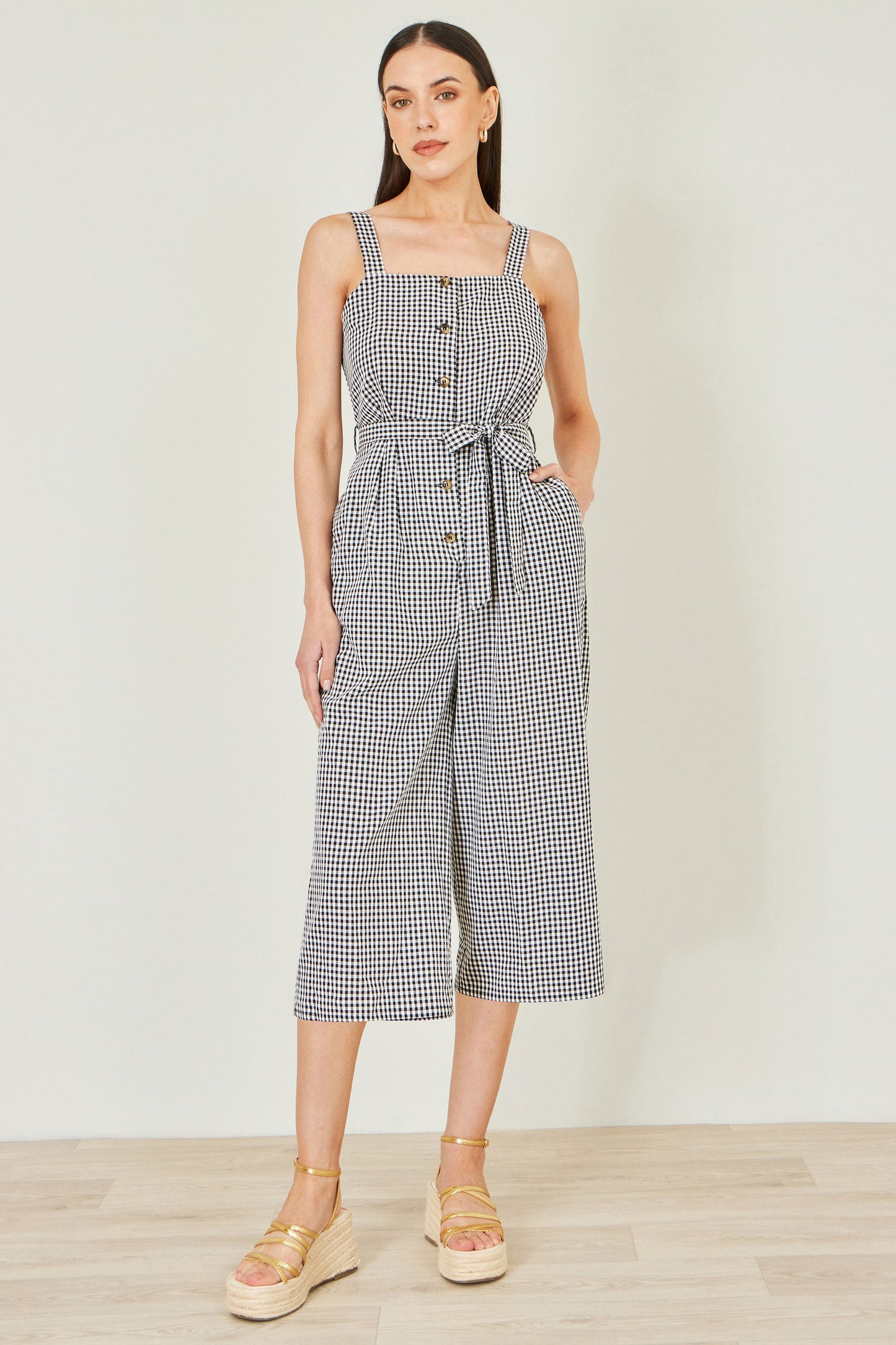 Yumi Black Gingham Button Through Jumpsuit