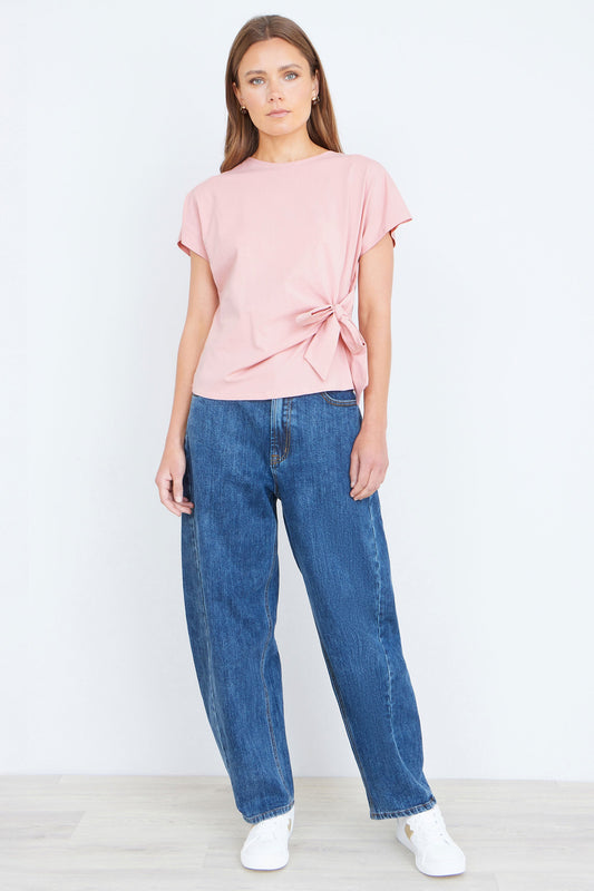 Yumi Pink Cotton Jersey Top With Knot Detail