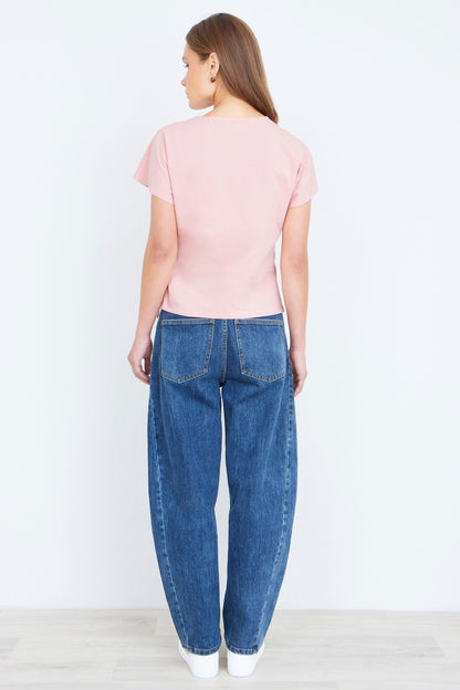 Yumi Pink Cotton Jersey Top With Knot Detail