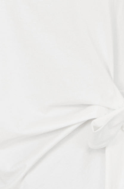 Yumi White Cotton Jersey Top With Knot Detail