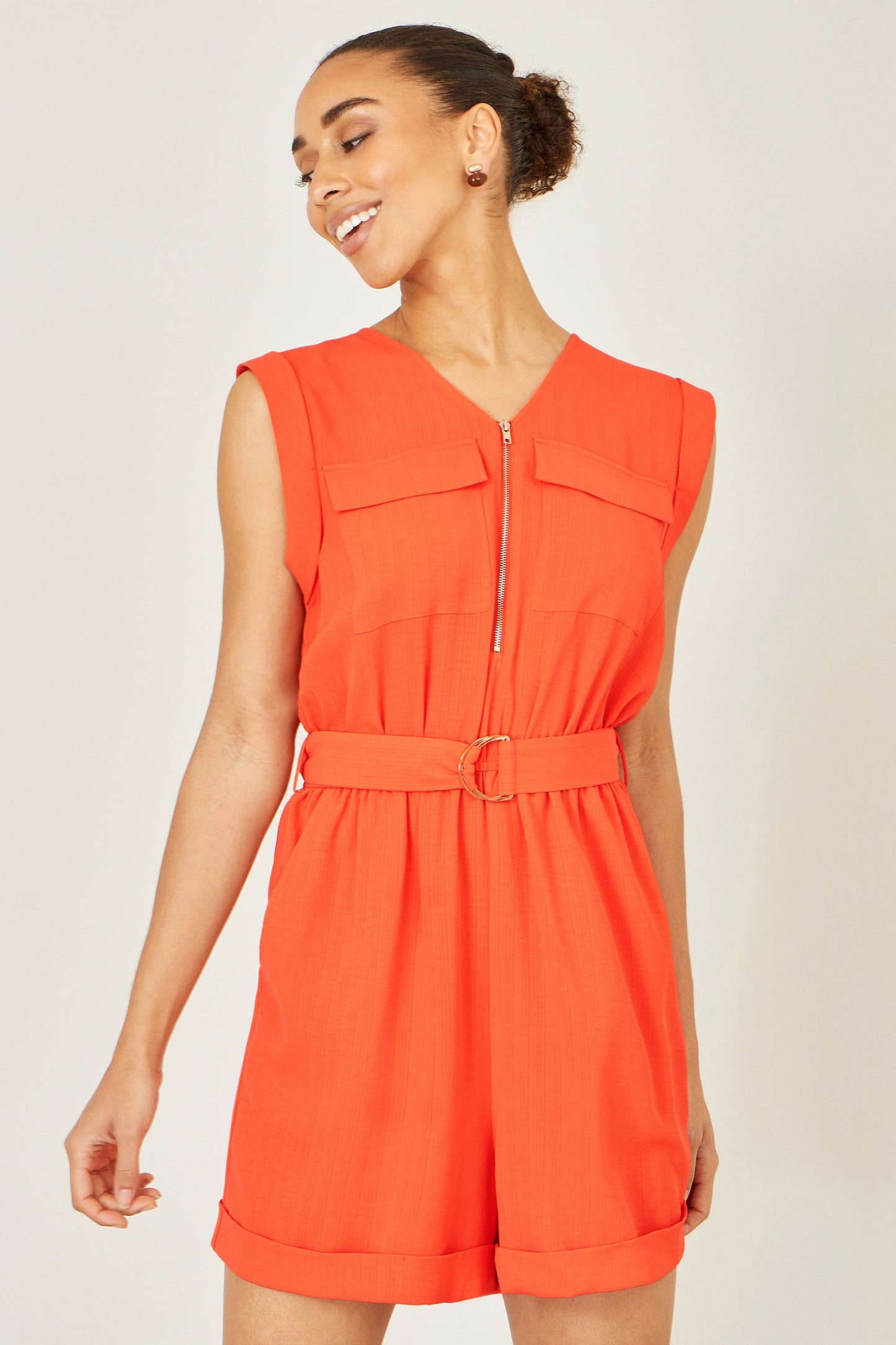 Yumi Orange Utility Style Playsuit