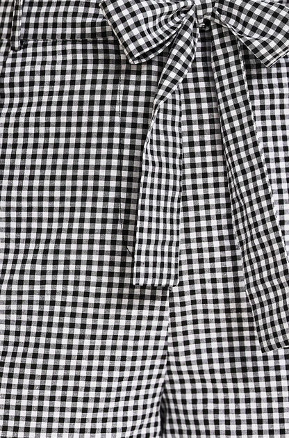 Yumi Black Cotton Gingham Tie Belt Shorts