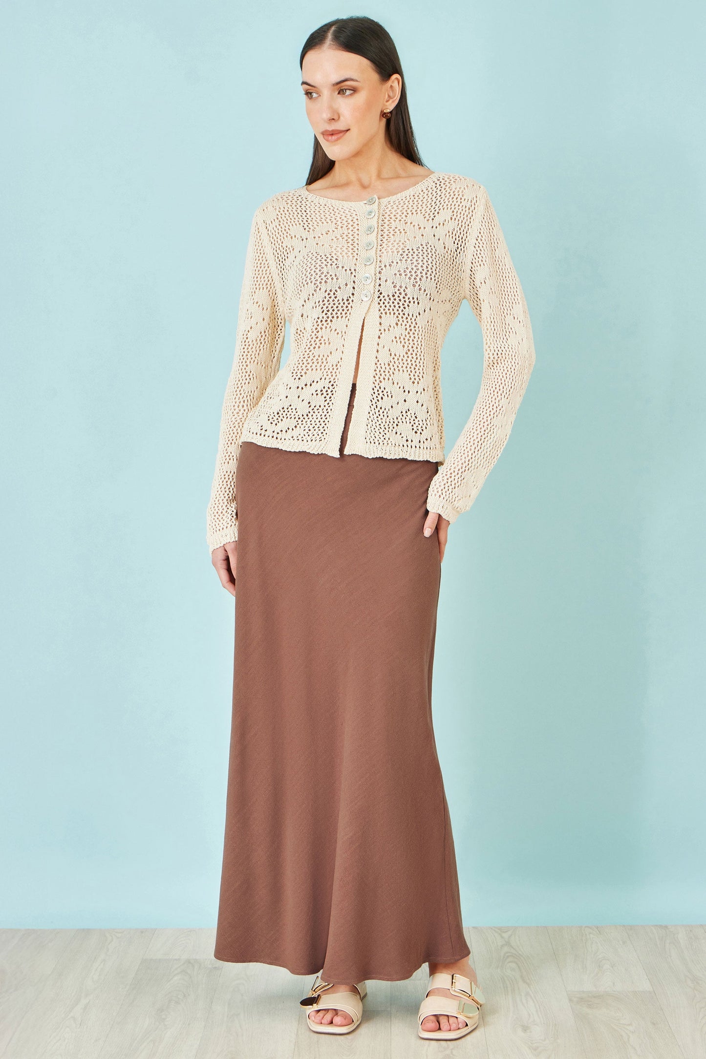 Yumi Brown Viscose Maxi Skirt
