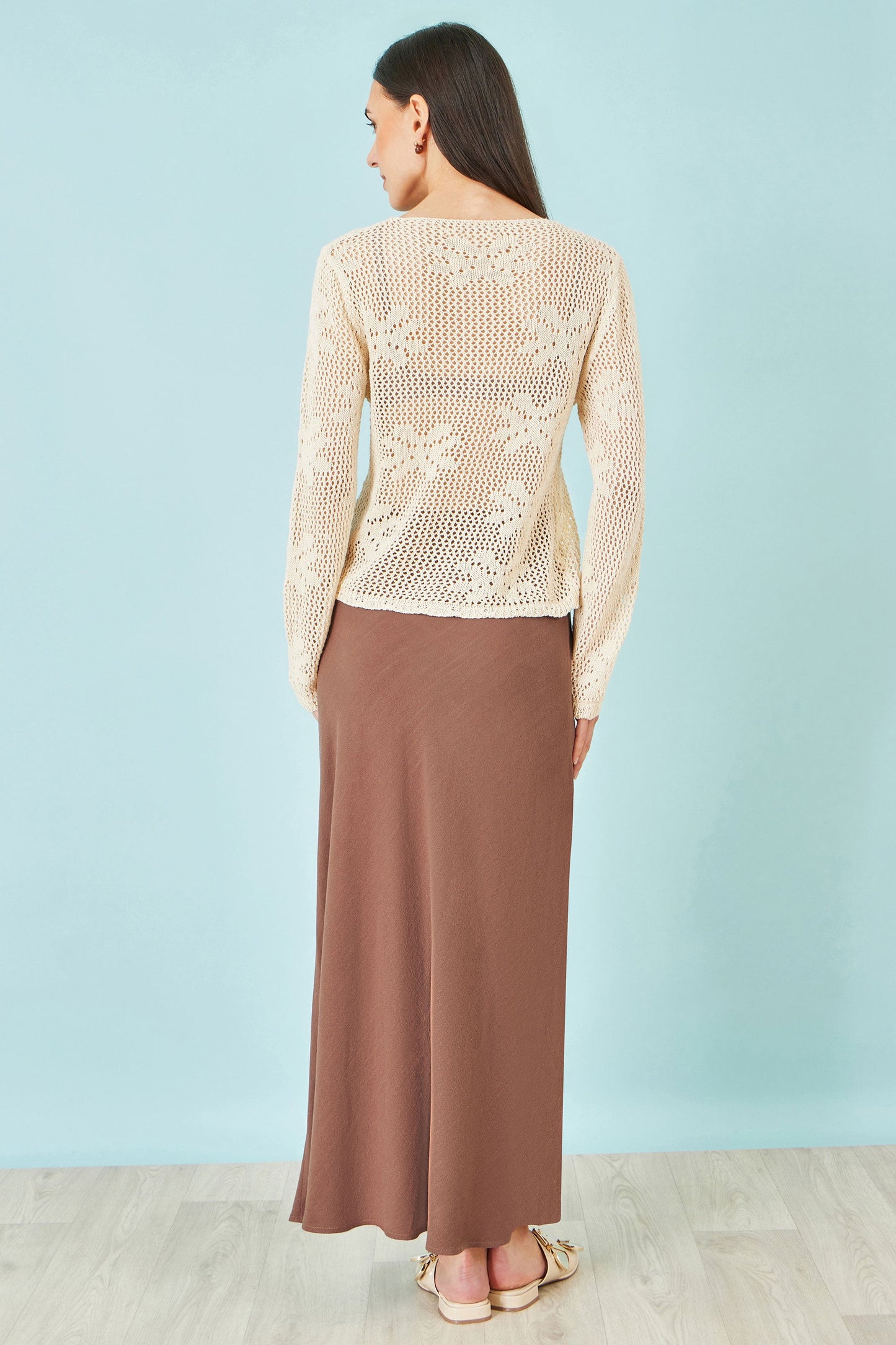 Yumi Brown Viscose Maxi Skirt