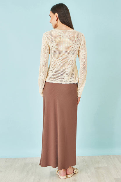 Yumi Brown Viscose Maxi Skirt