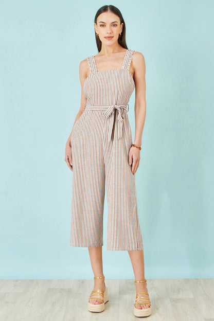 Yumi Brown Stripe Strappy Jumpsuit