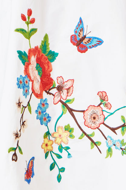 Yumi White Cotton Midi Dress With Embroidery