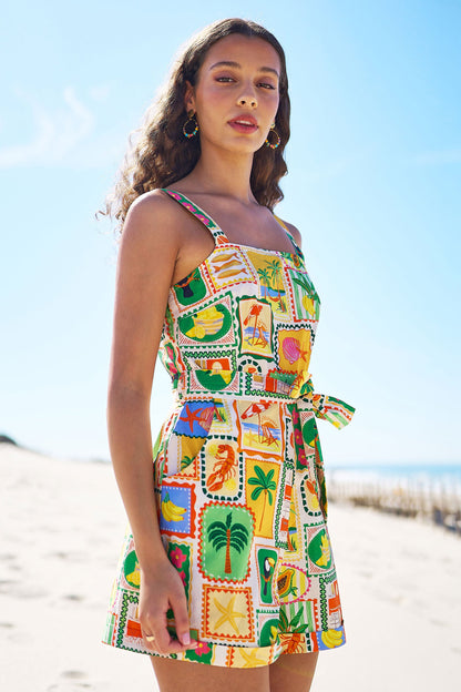 Women’s Yumi Multicolour Postcard Print Playsuit
