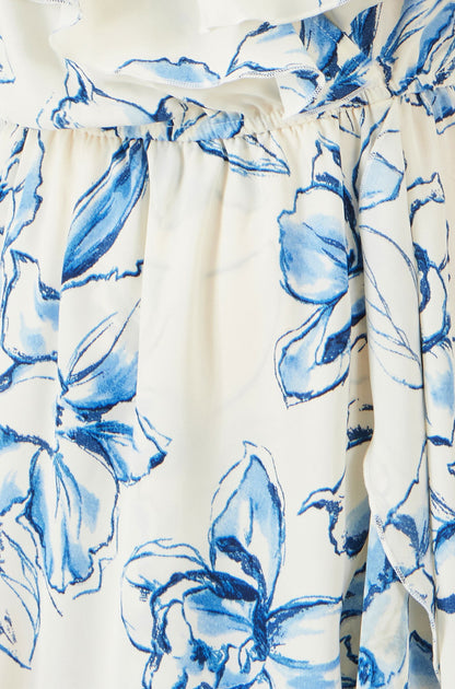 Yumi Ivory Floral Print Bardot Midi Dress With Dip Hem