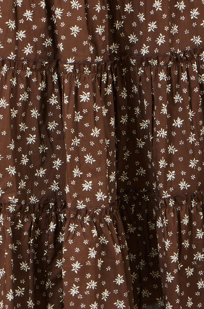 Yumi Brown Daisy Print Maxi Skirt