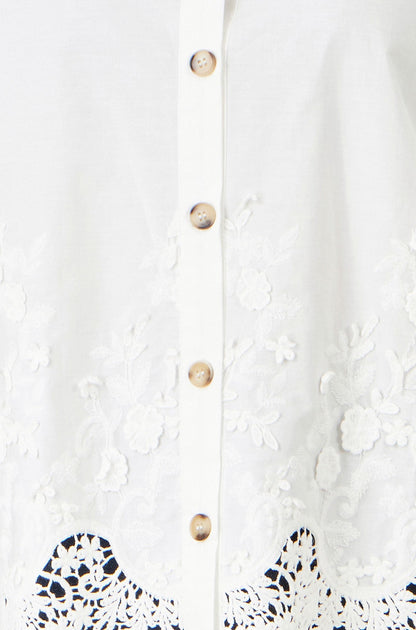 Yumi White Cotton Lace Border Shirt
