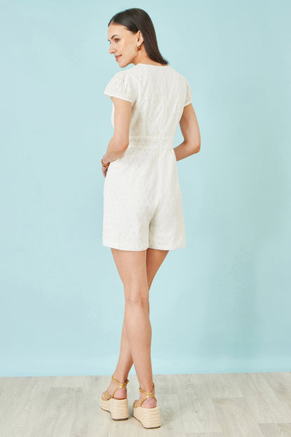Yumi White Cotton Broderie Anglaise Playsuit