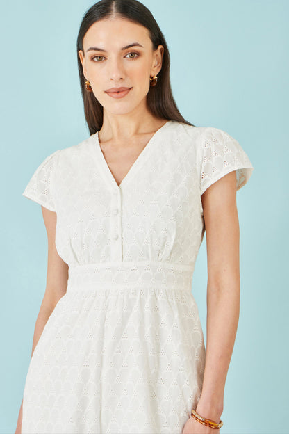 Yumi White Cotton Broderie Anglaise Playsuit