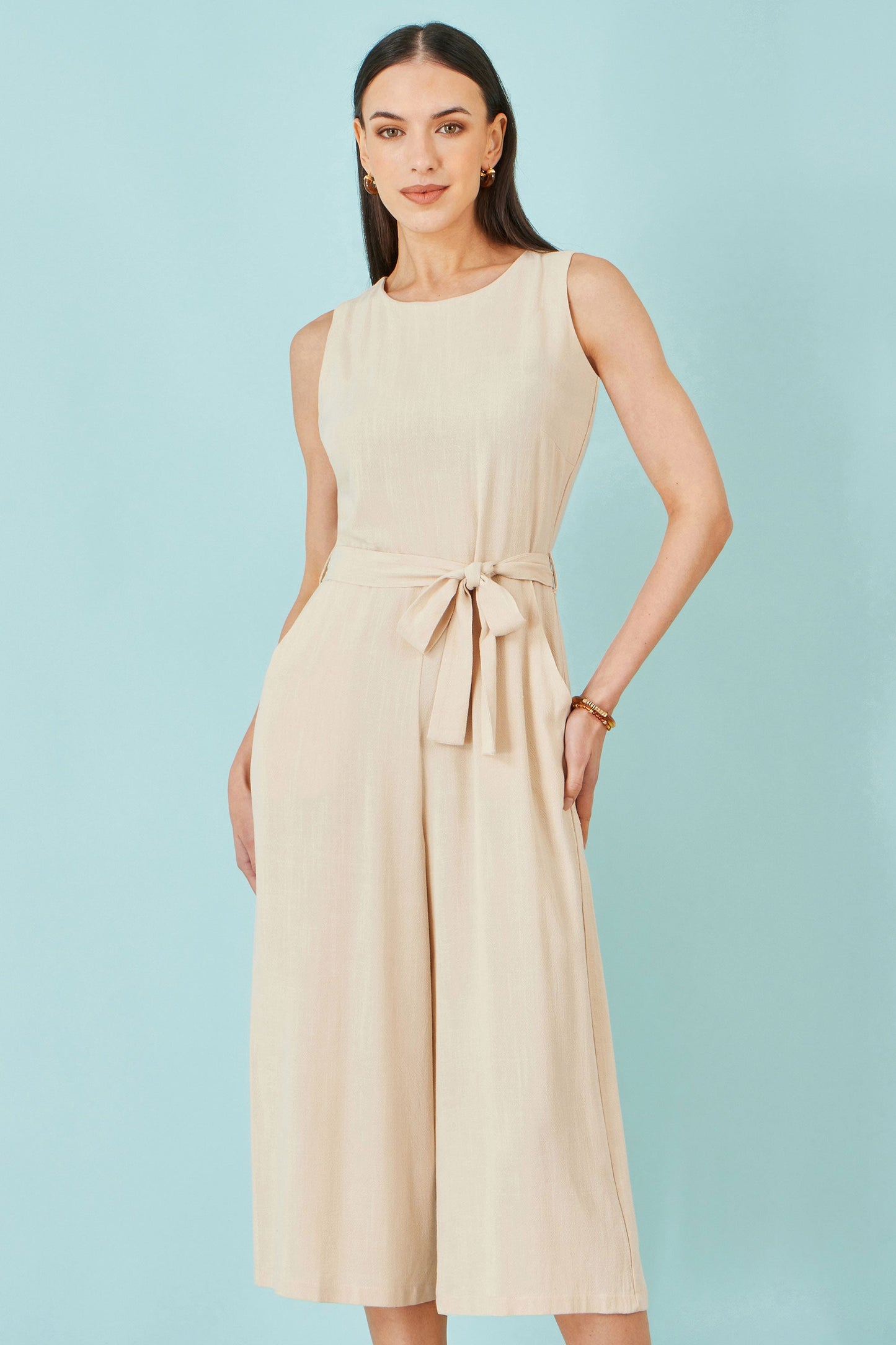 Yumi Beige Viscose Culotte Jumpsuit