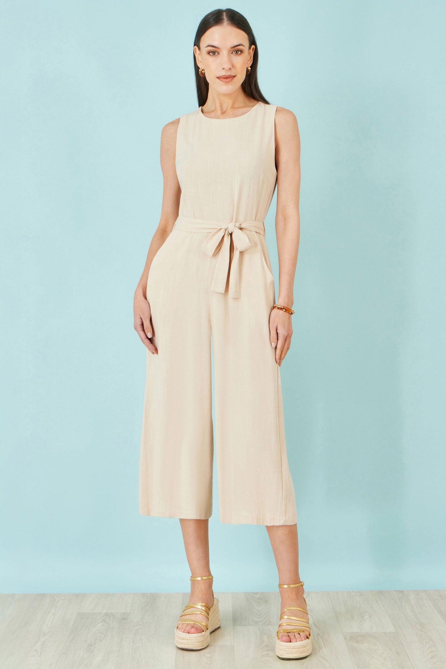Yumi Beige Viscose Culotte Jumpsuit